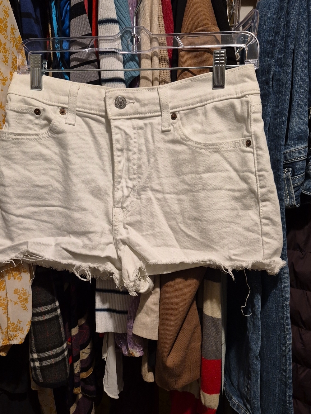 White Frayed Hem Women's Denim Levi Shorts